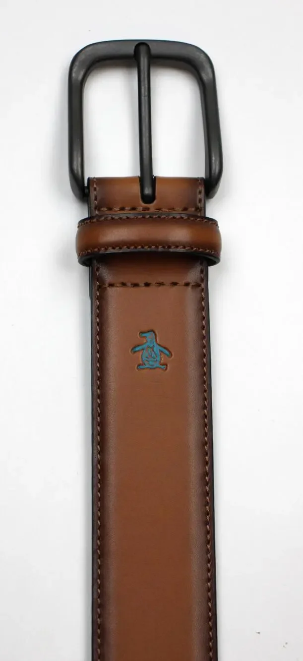 Original Penguin Belt Mens Size 36 Brown Genuine Leather Dress Logo Classic New